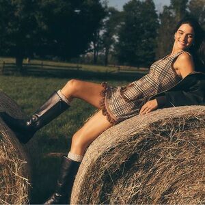 Anthropologie Silent D Black Leather Knee High Riding Boots Pull On Made Brazil